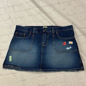ABERCROMBIE & FITCH abercrombie girl’s Denim Mini Skirt with Patches sz 16 EUC